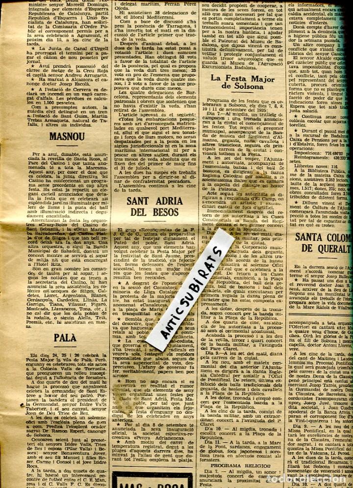 Collection Magazines and Newspapers: DIARI ANY 1935 LA FESTA MAJOR DE SOLSONA PALA MASNOU SANT ADRIA DEL BESOS SANTA COLOMA DE QUERALT