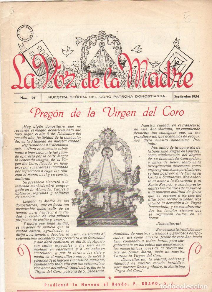 Collezionismo di Riviste e Giornali: REVISTA LA VOZ DE LA MADRE. N&ordm; 94. SEPTIEMBRE 1954. SAN SEBASTIAN