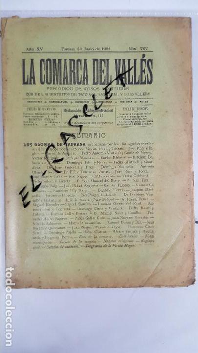 Collection Magazines and Newspapers: ANTIGUO  PERIODICO  LA COMARCA  DEL  VALLES   A&Ntilde;O  XV   TARRASA  30 - 7 - 1906   -  N&ordm;  767  -