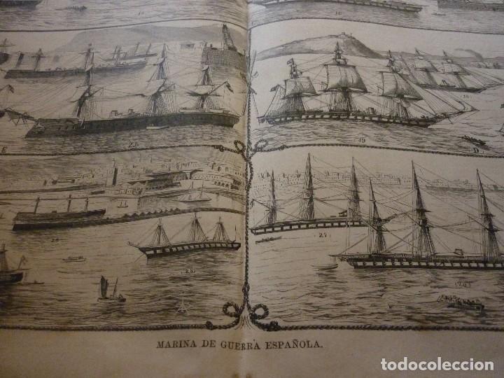 Coleccionismo de Revistas y Peri&oacute;dicos: AUT&Eacute;NTICO Y ORIGINAL GRABADO MARINA DE GUERRA ESPA&Ntilde;OLA. A DOBLE PAGINA. 1872.