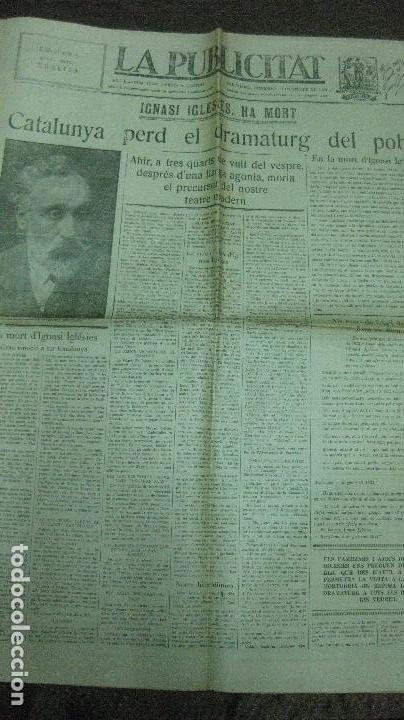 Collectionnisme de Revues et Journaux: LA PUBLICITAT. 10 D'OCTUBRE DE 1928. IGNASI IGLESIES HA MORT.