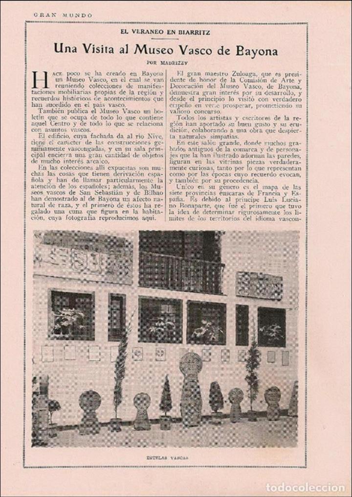 Coleccionismo de revistas y peri&oacute;dicos: * BIARRITZ * Una visita al museo vasco de Bayona / por Madrizzy - 1925