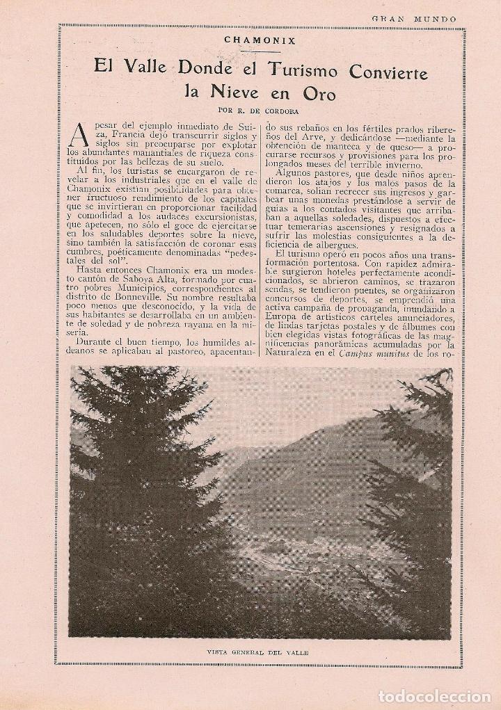 Coleccionismo de revistas y peri&oacute;dicos: * ALPINISMO * Chamonix: el valle donde el turismo convierte la nieve en oro - 1925