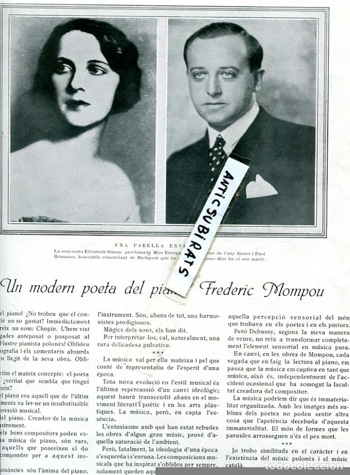 Coleccionismo de revistas y peri&oacute;dicos: REVISTA ANY 1930 ELISABETH SIMON MISS EUROPA PIANO PIANISTA CATALA FREDERIC MOMPOU ROSES SANT FELIU
