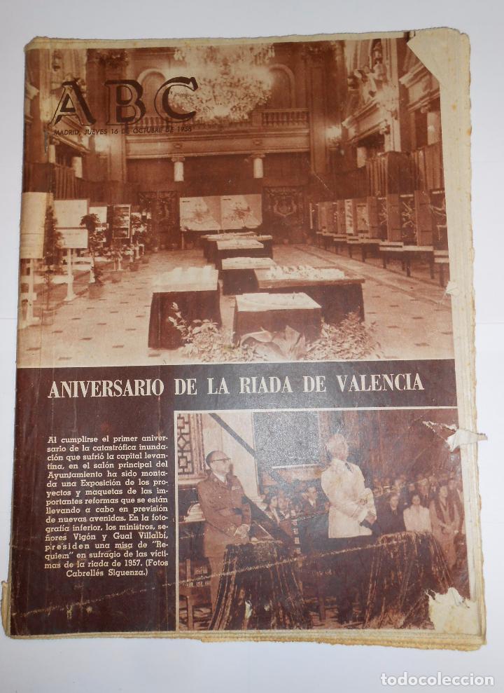 Coleccionismo de revistas y peri&oacute;dicos: PERIODICO ABC JUEVES 16 DE OCTUBRE DE 1958. ANIVERSARIO DE LA RIADA DE VALENCIA. TDKR24