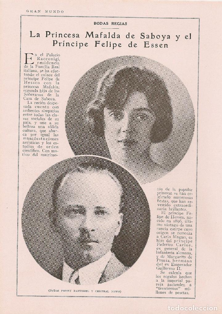 Coleccionismo de Revistas y Peri&oacute;dicos: * BODA * Enlace princesa Mafalda de Saboya- pr&iacute;ncipe Felipe de Essen - 1925