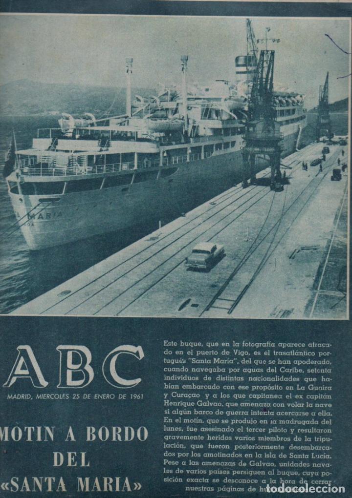 Coleccionismo de Revistas y Peri&oacute;dicos: DIARIO ABC 25 ENERO 1961 - MOT&Iacute;N A BORDO DEL SANTA MAR&Iacute;A -OPERACI&Oacute;N DULCINEA PARA DERROCAR A FRANCO