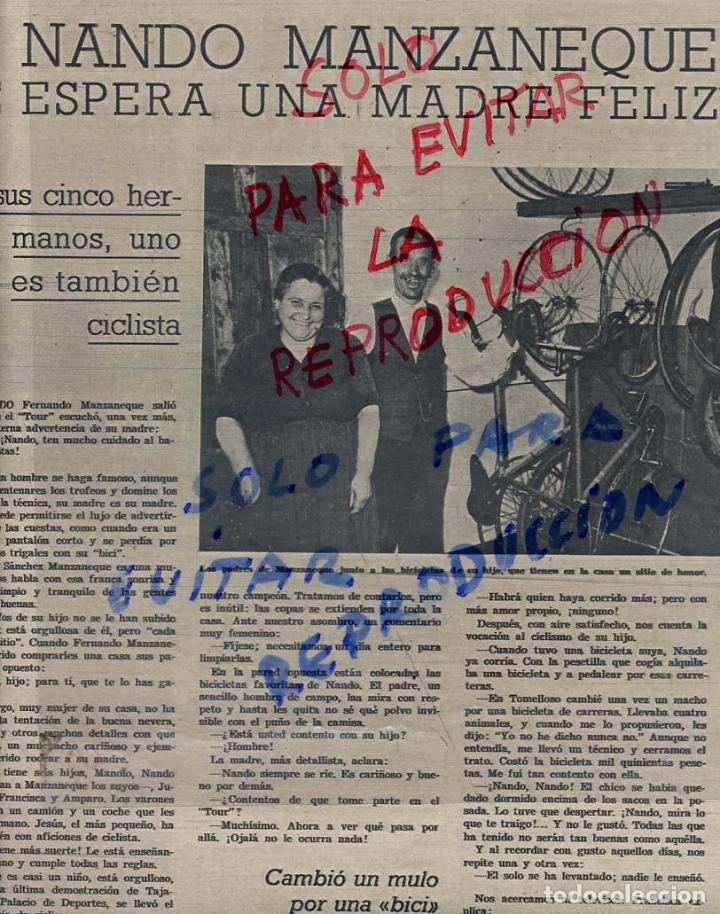 Coleccionismo de revistas y peri&oacute;dicos: CICLISMO 1960 FERANDO MANZANEQUE  2 HOJAS REVISTA