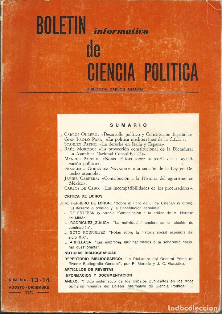 Coleccionismo de revistas y peri&oacute;dicos: BOLET&Iacute;N INFORMATIVO DE CIENCIA POL&Iacute;TICA. N:13-14.AGO-DIC 1972.TARDO-FRANQUISMO PRE-DEMOCRACIA. DIFIC