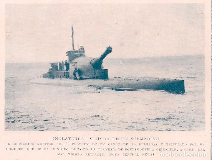 Coleccionismo de revistas y peri&oacute;dicos: Submarino Monitor U-1 hundido en la traves&iacute;a de Portsmouth a Gibraltar - 1925
