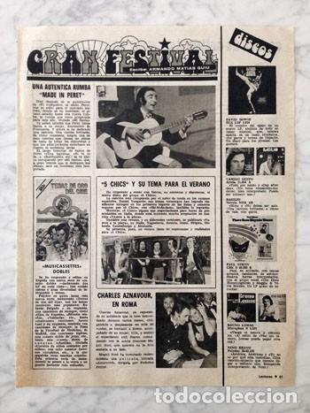 Coleccionismo de Revistas y Peri&oacute;dicos: RECORTE - PERET, 5 CHICS, CHARLES AZNAVOUR - 1973