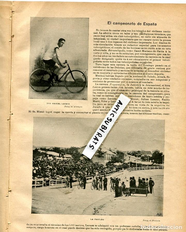 Coleccionismo de Revistas y Peri&oacute;dicos: REVISTA A&Ntilde;O 1895 CAMPEONATO DE ESPA&Ntilde;A DE CICLISMO CARRERA CICLISTA  MANUEL LACASA
