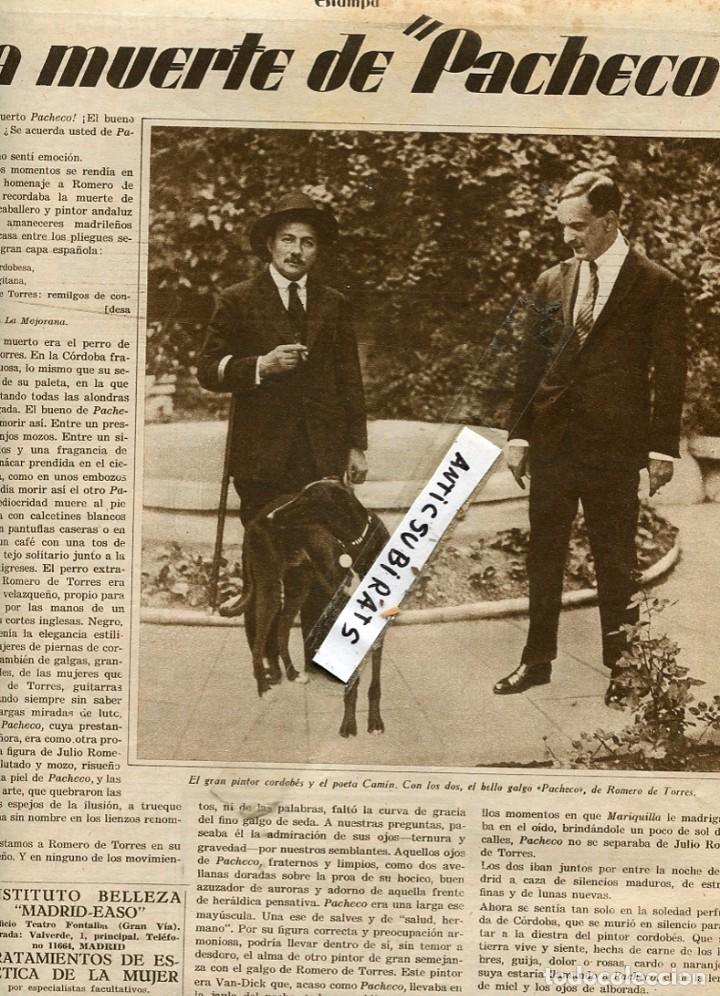 Collection Magazines and Newspapers: REVISTA 1933 PERROS FAMOSOS PACHECO EL GALGO DEL PINTOR ROMERO DE TORRES CORDOBA