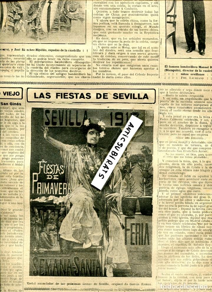 Coleccionismo de Revistas y Peri&oacute;dicos: PERIODICO 1912 CARTEL DE LAS FIESTAS DE PRIMAVERA EN SEVILLA FERIA D ABRIL SEMANA SANTA GARCIA RAMOS