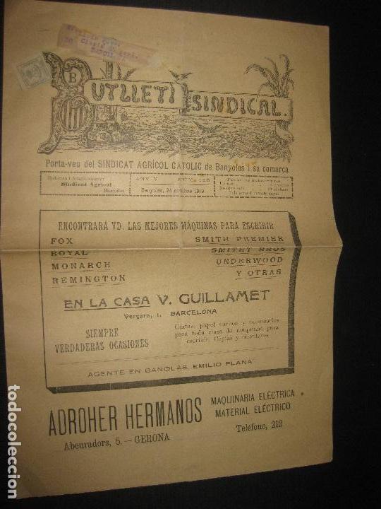 Coleccionismo de revistas y peri&oacute;dicos: BUTLLETI SINDICAL. SINDICAT AGRICOL CATOLIC DE BANYOLES. N&ordm; 156. 24 OCTUBRE 1919.