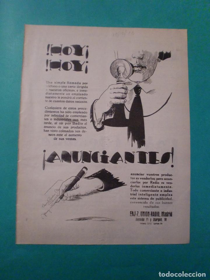 Sammeln von Zeitschriften und Zeitungen: ANUNCIESE A TRAVES DE EAJ-7 UNION RADIO MADRID - FRIGIDAIRE - 20/10/1926