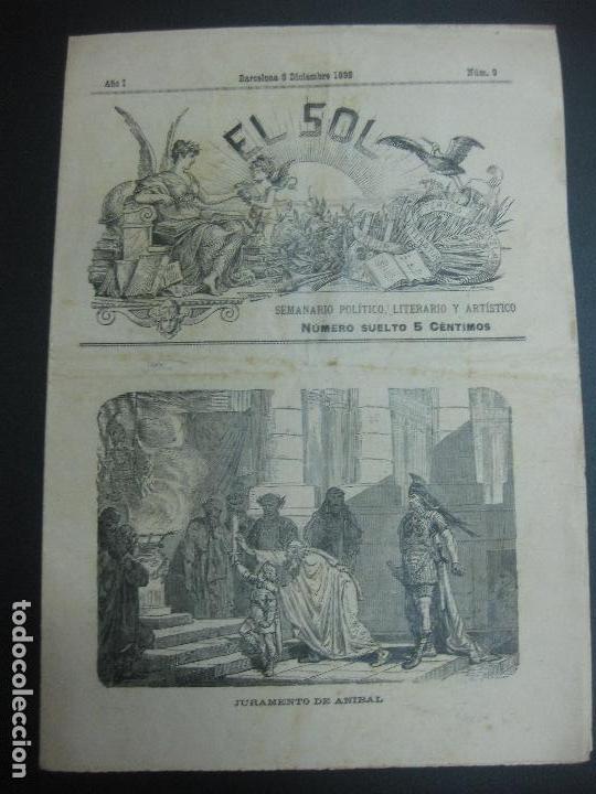 Sammeln von Zeitschriften und Zeitungen: EL SOL. SEMANARIO POLITICO LITERARIO Y ARTISTICO. N&ordm; 3. BARCELONA 3 DICIEMBRE 1892.