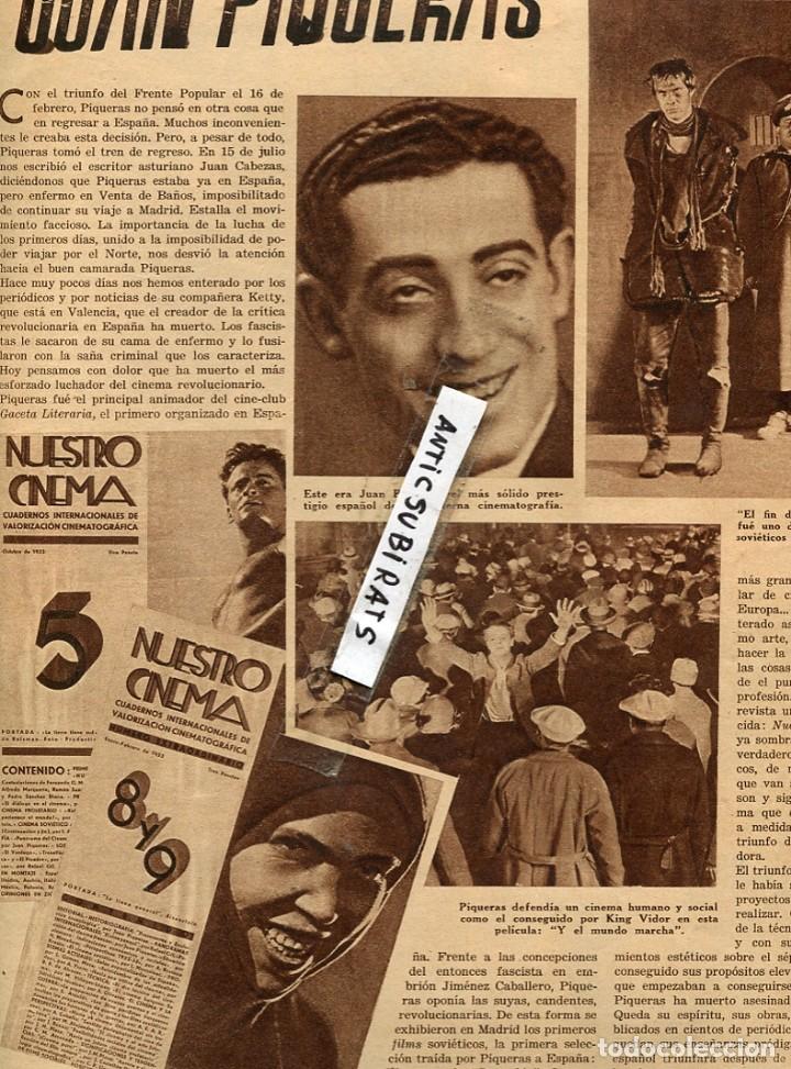 Collezionismo di Riviste e Giornali: REVISTA 1937 ASESINATO FASCISTA DEL CRITICO CINE JUAN PIQUERAS DE CAMPO ARCIS REQUENA GUERRA CIVIL