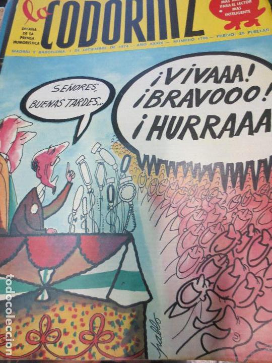 Coleccionismo de Revistas y Peri&oacute;dicos: REVISTA LA CODORNIZ N&ordm; 1706  A&Ntilde;O XXXIV 1DE DICIEMBRE 1974