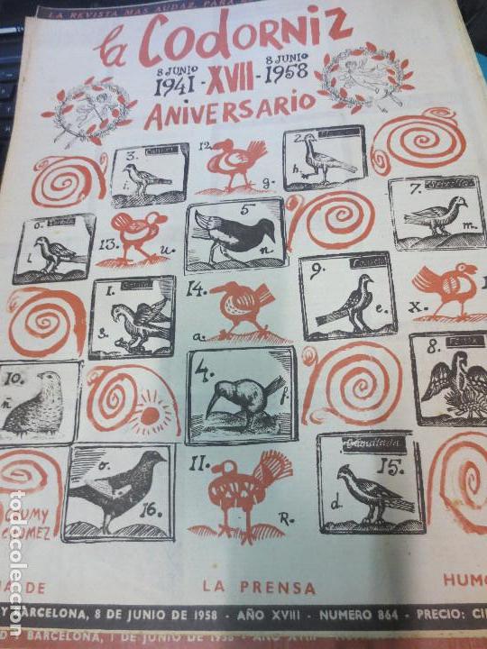 Coleccionismo de Revistas y Peri&oacute;dicos: REVISTA LA CODORNIZ N&ordm; 864  A&Ntilde;O XVIII 8 DE JUNIO 1958