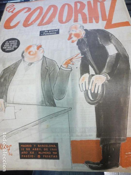 Coleccionismo de Revistas y Peri&oacute;dicos: REVISTA LA CODORNIZ N&ordm; 960  A&Ntilde;O XX 10 DE ABRIL 1960
