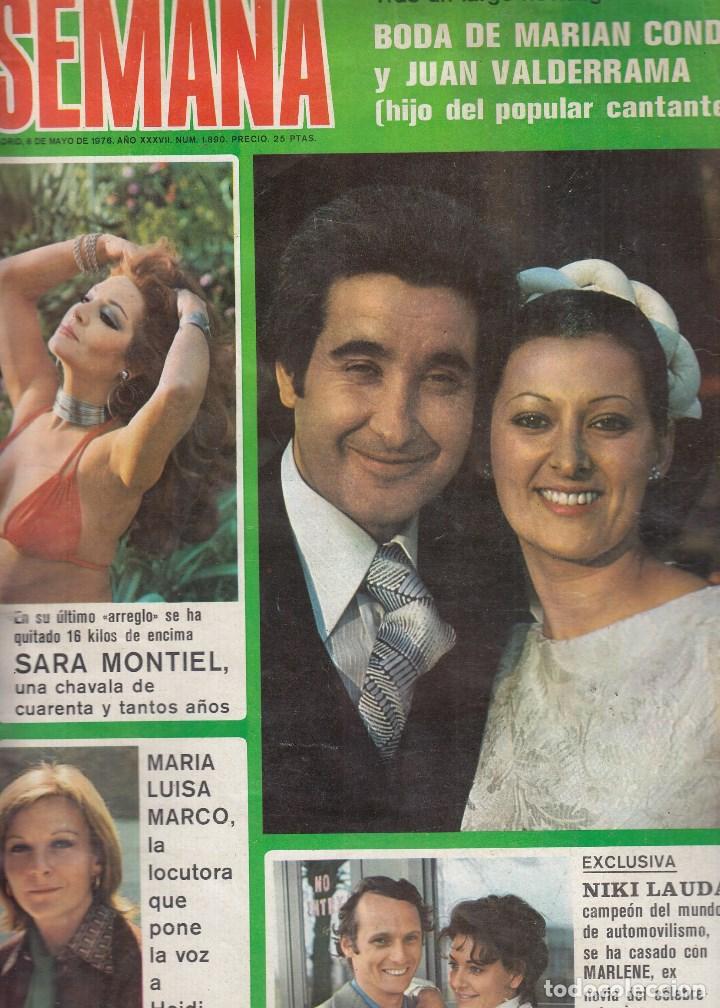 Coleccionismo de Revistas y Peri&oacute;dicos: REVISTA SEMANA N&ordm; 1890 A&Ntilde;O 1976. SARA MONTIEL. MARISA MARCO. BODA: MARIAN CONDE Y VALDERRAMA. LAUDA.