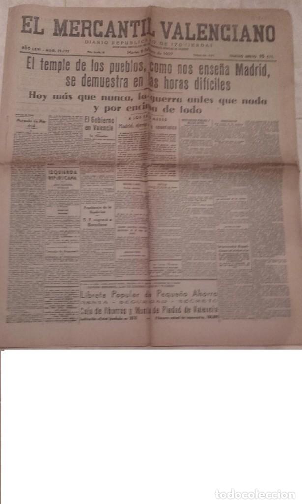 Sammeln von Zeitschriften und Zeitungen: EL MERCANTIL VALENCIANO diario,9 febrero 1937 ,est&aacute; plegado y tiene perdida de papel