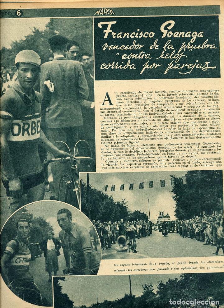 Coleccionismo de revistas y peri&oacute;dicos: CICLISMO 1939 FRANCISCO GOENAGA CONTRARELOJ 2 HOJAS REVISTA