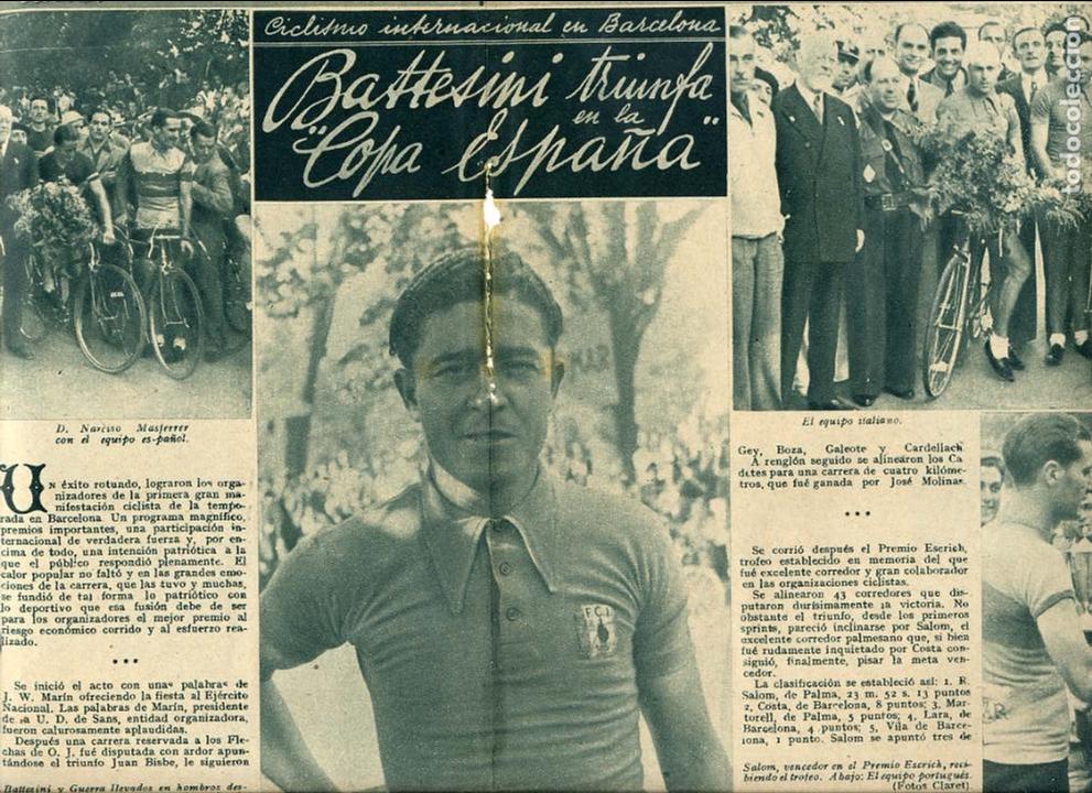 Coleccionismo de revistas y peri&oacute;dicos: CICLISMO 1939 COPA ESPA&Ntilde; BATTESINI 2 HOJAS REVISTA