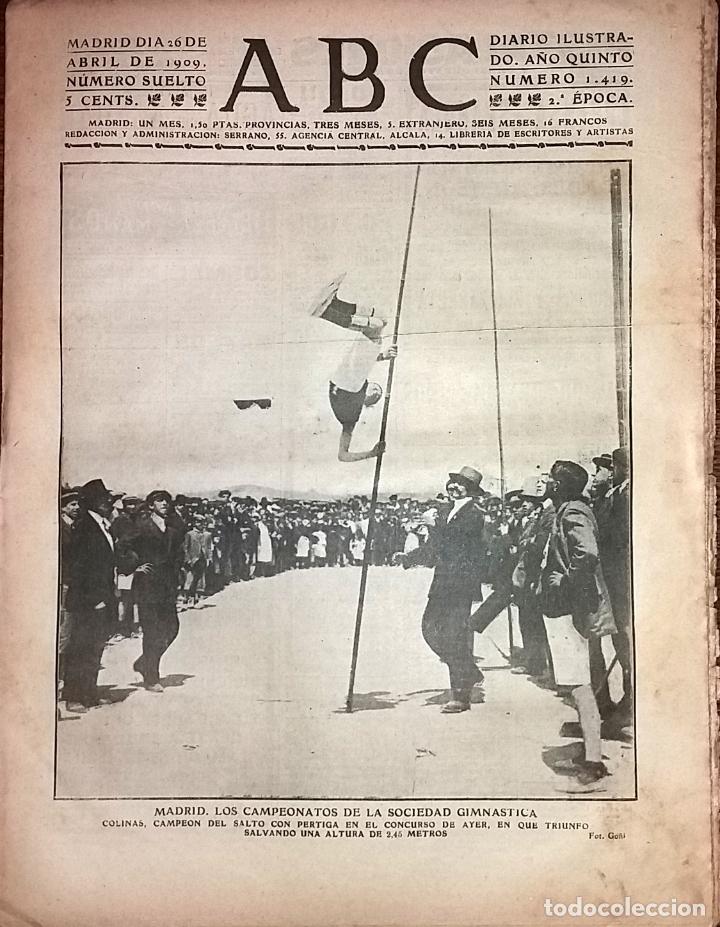 Coleccionismo de revistas y peri&oacute;dicos: DIARIO ABC 26 DE ABRIL DE 1909 MADRID, LOS CAMPEONATOS DE LA SOCIEDAD GIMNASTICA