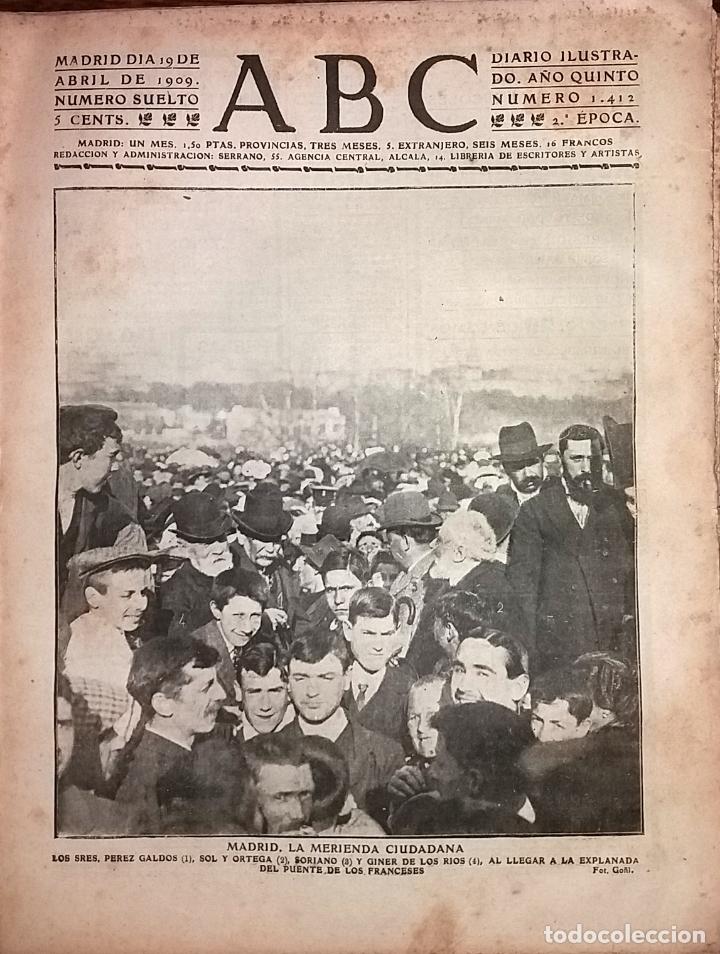 Collection Magazines and Newspapers: DIARIO ABC 19 DE ABRIL DE 1909 MADRID. LA MERIENDA CIUDADANA
