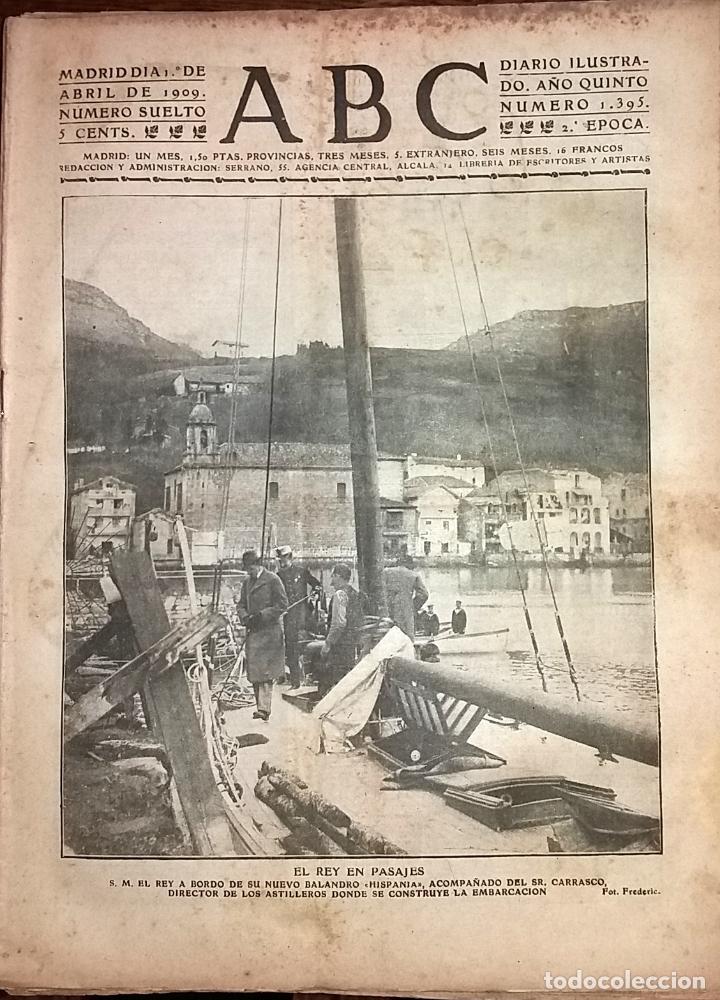 Collectionnisme de Revues et Journaux: DIARIO ABC 1 DE ABRIL DE 1909 EL REY EN PASAJES