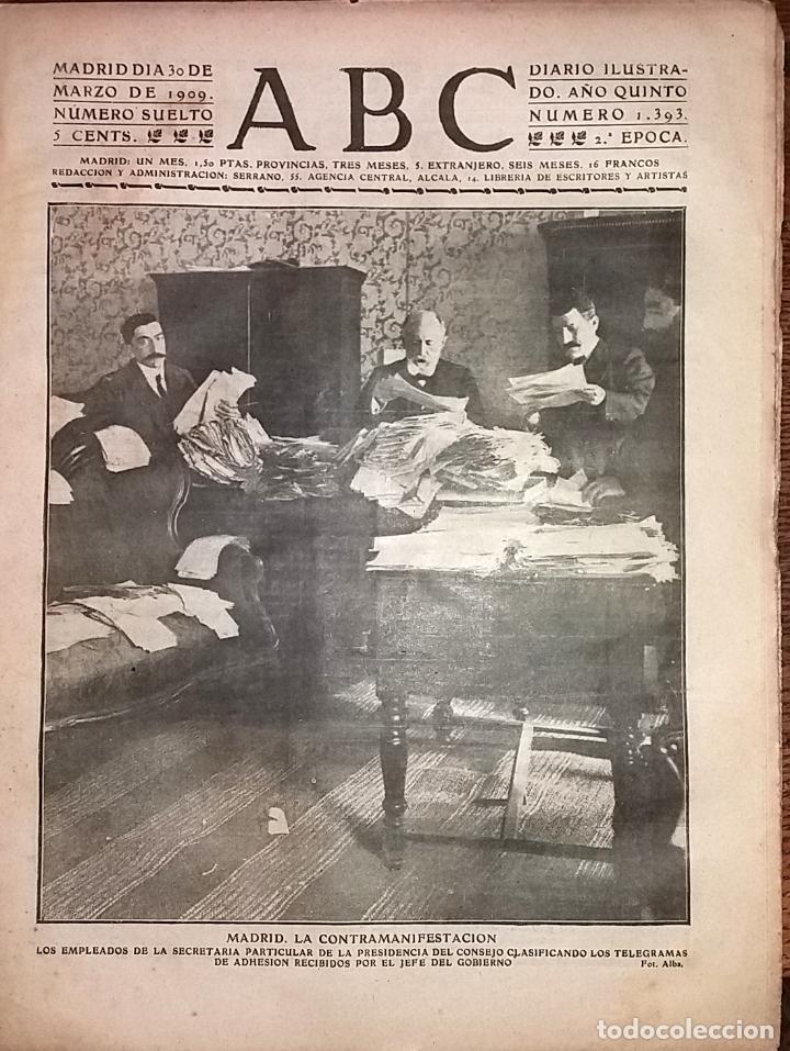 Collectionnisme de Revues et Journaux: DIARIO ABC 30 DE MARZO DE 1909 MADRID, LA CONTRAMANIFESTACION