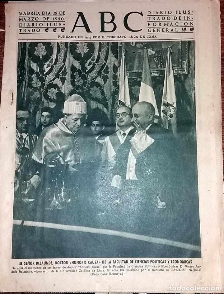 Collectionnisme de Revues et Journaux: DIARIO ABC 29 DE MARZO DE 1950 SR. BELAUNDE DOCTOR HONORIS CAUSA FACULTAD CIENCIAS POLITICAS