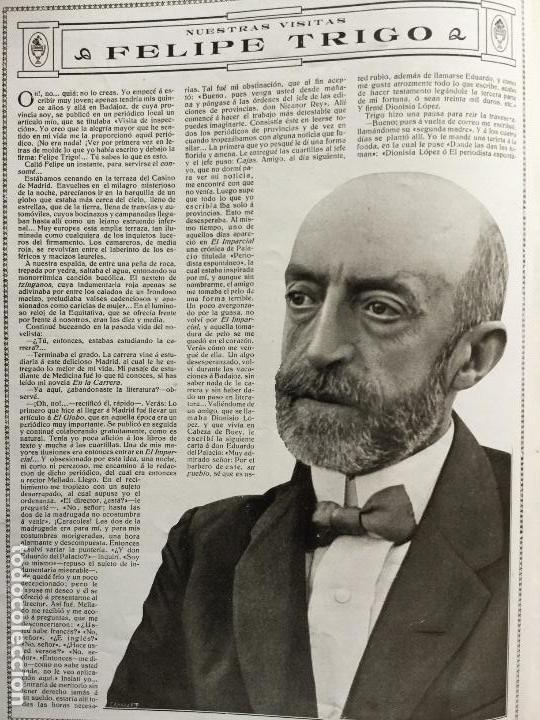 Collezionismo di Riviste e Giornali: FELIPE TRIGO 2 HOJAS REVISTA A&Ntilde;O 1915