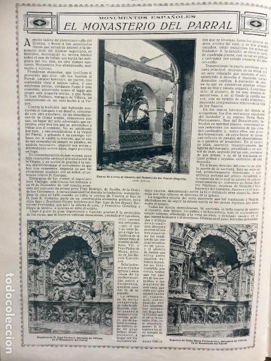 Collezionismo di Riviste e Giornali: EL MONASTERIO DEL PARRAL..VALLE DEL ERESMA.SEGOVIA.2 HOJAS FEVISTA A&Ntilde;O 1915