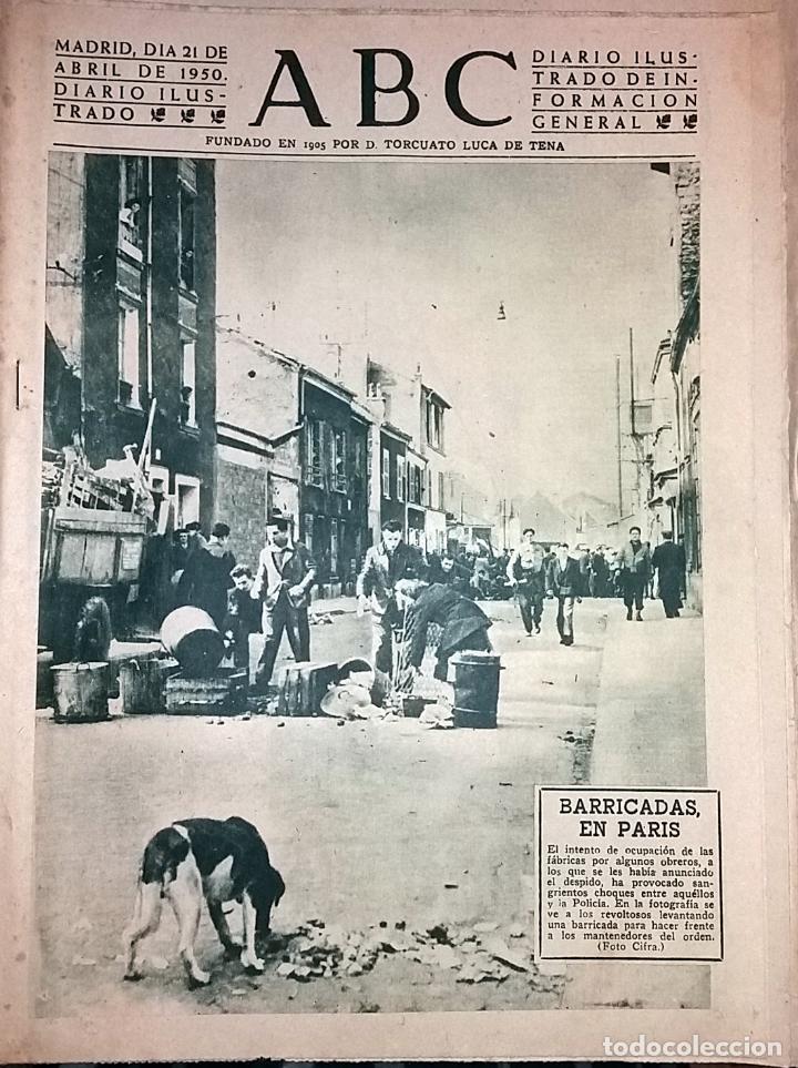 Coleccionismo de revistas y peri&oacute;dicos: DIARIO ABC 21 DE ABRIL DE 1950 BARRICADAS EN PARIS