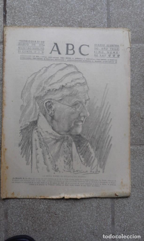 Coleccionismo de Revistas y Peri&oacute;dicos: Antiguo periodico diario espa&ntilde;ol edicion tarde ABC 21 Marzo 1934 reina madre holanda ha muerto
