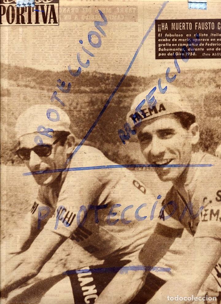 Coleccionismo de revistas y peri&oacute;dicos: CICLISMO 1958 MUERE FAUSTO COPPI HOJA PORTADA REVISTA