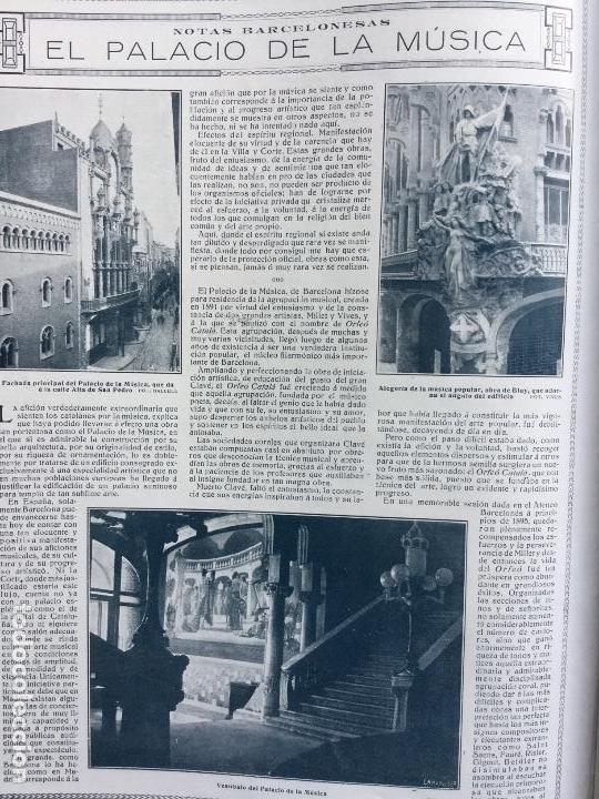 Colecionismo de Revistas e Jornais: El PALAU DE LA M&Uacute;SICA BARCELONA.2 HOJAS REVISTA A&Ntilde;O 1915