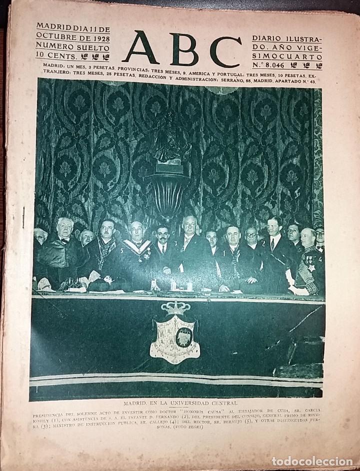 Coleccionismo de revistas y peri&oacute;dicos: DIARIO ABC 11 DE OCTUBRE DE 1928 HONORIS CAUSA UNIVERSIDAD MADRID AL EMBAJADOR CUBANO SR. KOHLY