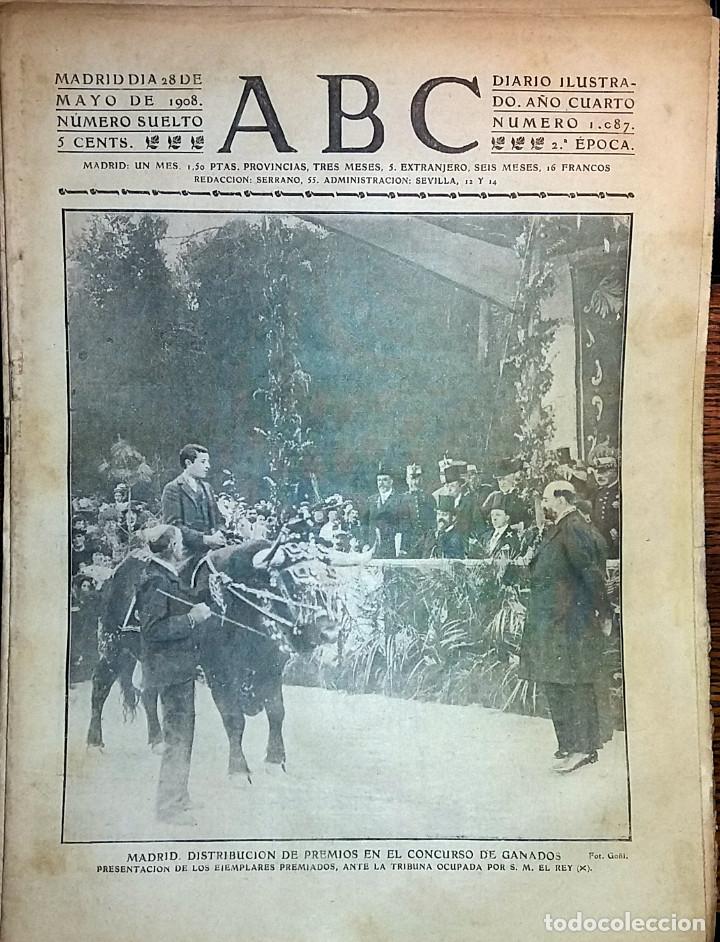 Collection Magazines and Newspapers: DIARIO ABC 28 DE MAYO DE 1908 MADRID DISTRIBUCION PREMIOS CONCURSO GANADO