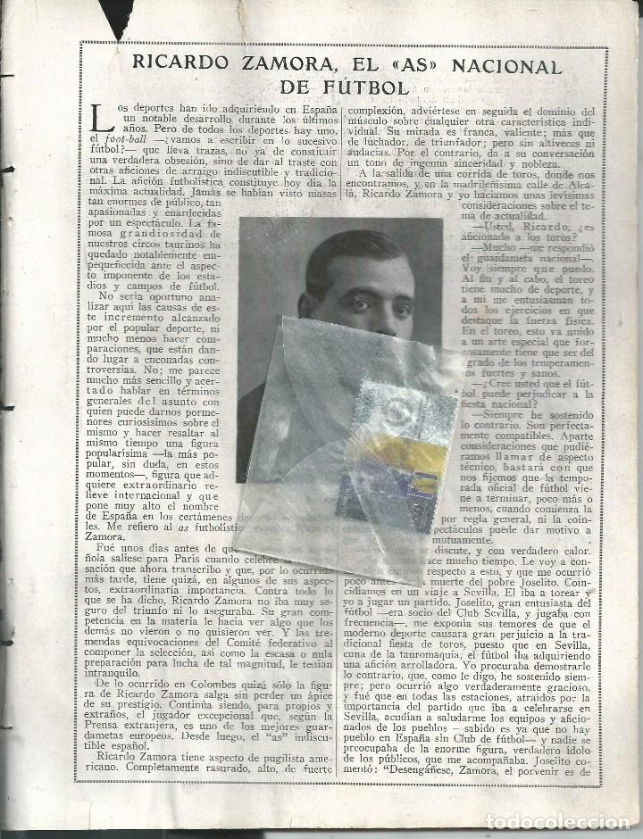 Sammeln von Zeitschriften und Zeitungen: BYN JUN 1924.N&ordm; 1725. RICARDO ZAMORA EL ASS NACIONAL DE FUTBOL POR RAMON MARTINEZ DE LA RIVA