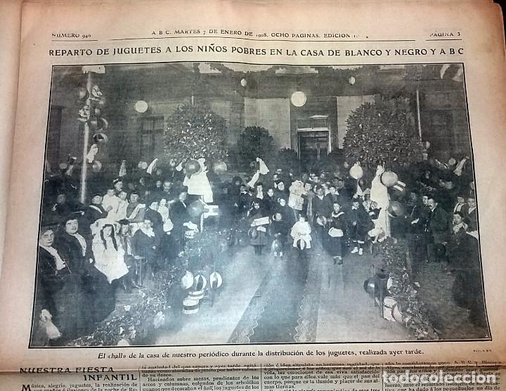 Coleccionismo de revistas y peri&oacute;dicos: DIARIO ABC 7 DE ENERO DE 1908 MADRID, REPARTO JUGUETES NI&Ntilde;OS POBRES. BLANCO Y NEGRO