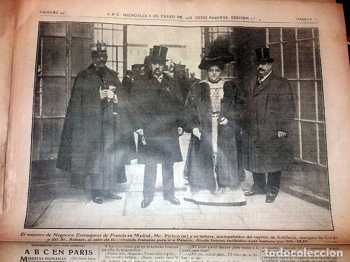 Collection Magazines and Newspapers: DIARIO ABC 8 DE ENERO DE 1908 MADRID, MINISTRO EXTRANJERO FRANCIA. MR. PICHON.  CORPA. SALAZAR