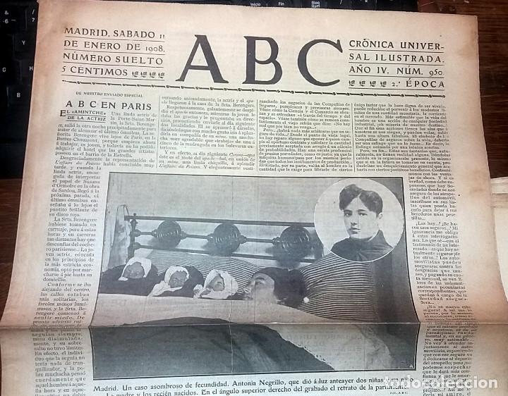 Collection Magazines and Newspapers: DIARIO ABC 11 DE ENERO DE 1908 MADRID, ANTONIA NEGRILLO. TRILLIZOS