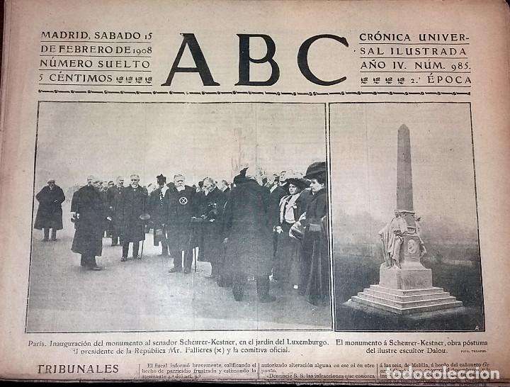 Collection Magazines and Newspapers: DIARIO ABC 15 DE FEBRERO DE 1908 MONUMENTO SENADOR SCHEURER KESTNER ESCULTOR DALOU