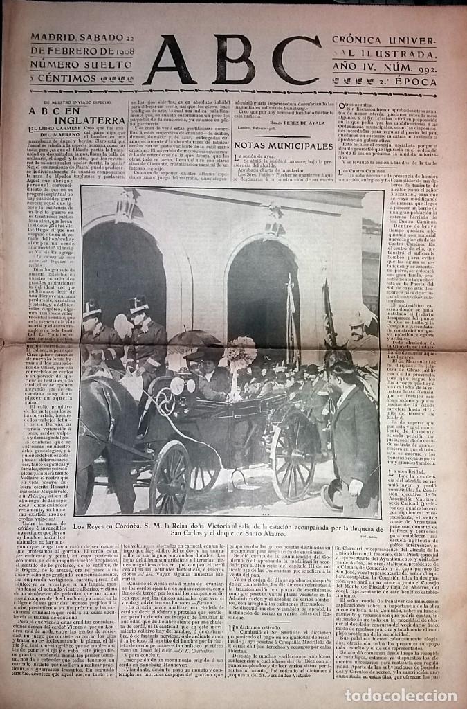 Collection Magazines and Newspapers: DIARIO ABC 22 DE FEBRERO DE 1908 LOS REYES EN CORBOBA. DUQUESA SAN CARLOS. DUQUE SAN MAURO