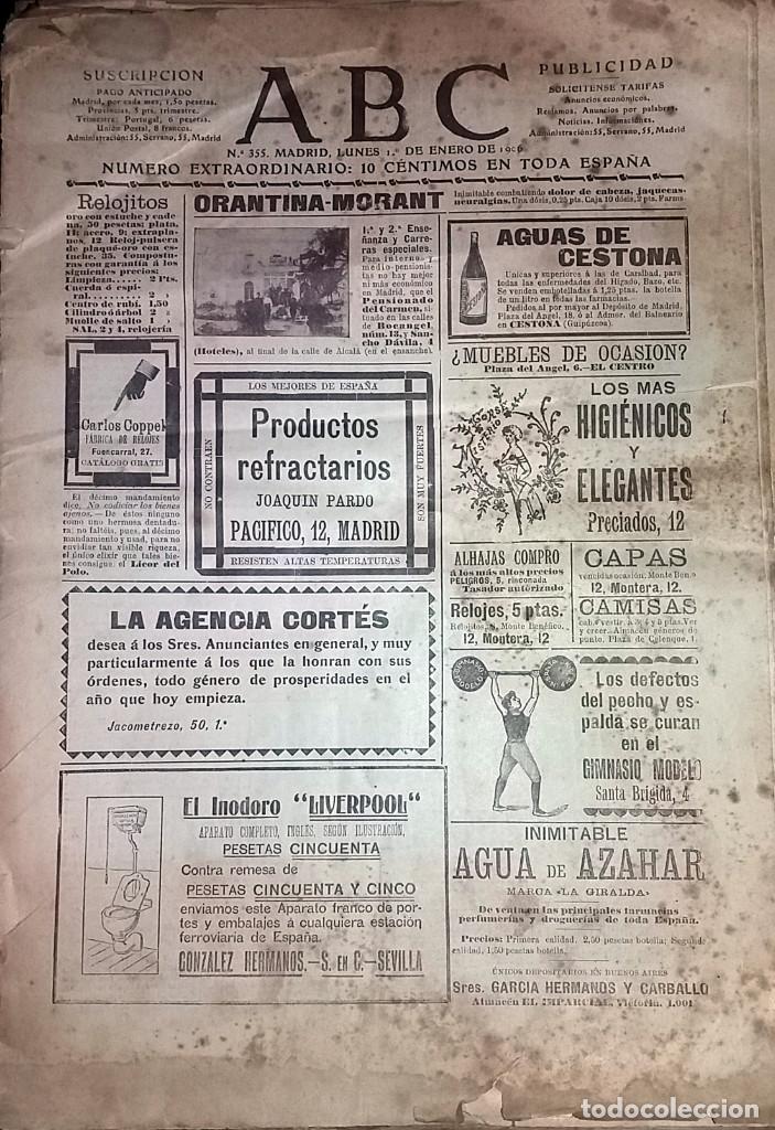 Coleccionismo de revistas y peri&oacute;dicos: N&ordm; 355 ABC 1 DE ENERO DE 1906 MADRID OFICINA ADMINISTRACION CORREOS