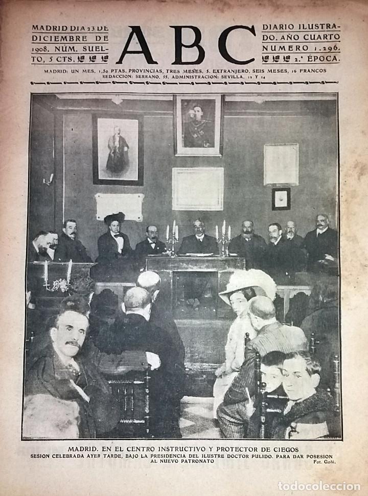 Collection Magazines and Newspapers: N&ordm; 1296 ABC 23 DICIEMBRE 1908. CENTRO PROTECTOR CIEGOS MADRID. LA LOTERIA DE AYER